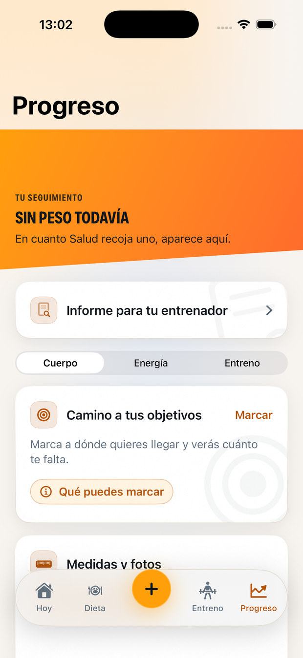 Pantalla de Progreso con la cabecera de seguimiento y el camino a los objetivos.